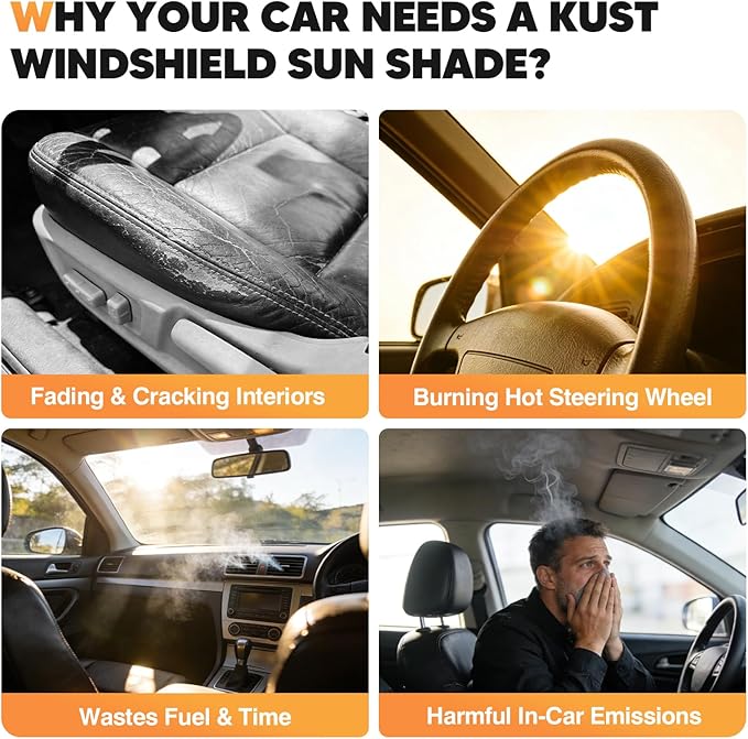 KUST Windshield Sun Shade for Toyota Tacoma 2016-2022 2023 Foldable Thicken Window Sunshade UV Protection Keep Cool Sunshield Easy Install Sun Visor Accessories Aluminum Film