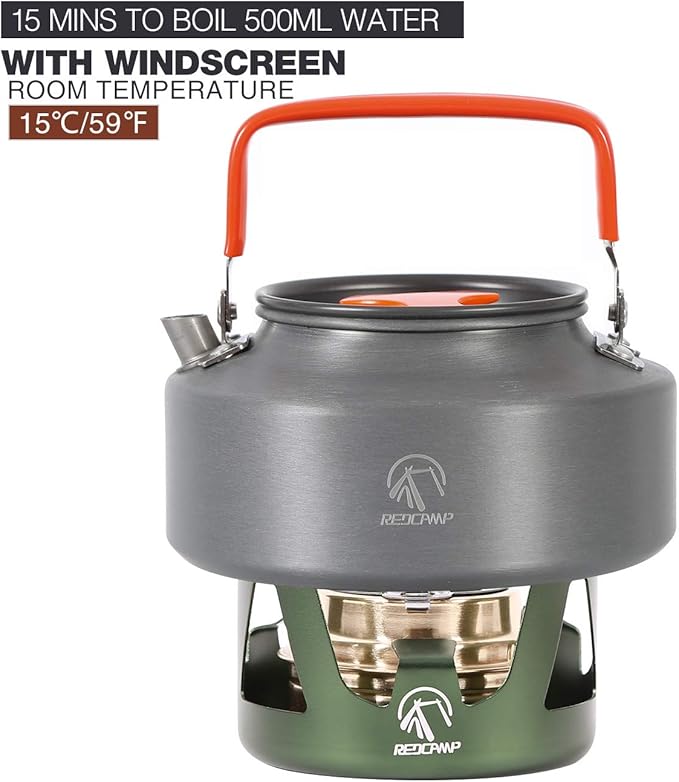 REDCAMP Mini Alcohol Stove for Backpacking, Lightweight Brass Spirit Burner with Aluminium Stand for Camping Hiking, Green