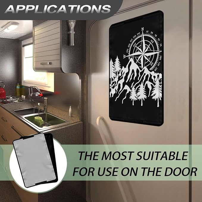 RV Door Window Shade Cover, Compass Mountain Print Privacy Screen Door Curtains for Camper Door Easy to Install for Travel Trailer