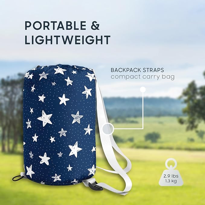 Wake In Cloud - Star Kids Sleeping Bag for Boys Girls Toddlers, Camping in Warm Cold Weather, Backpacking Lightweight Compact Outdoor Liner for 3 Seasons Summer Spring Fall