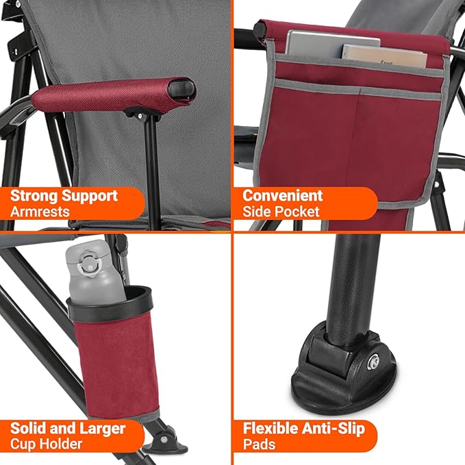 Overmont Heated Camping Chair with High Back - 3 Heat Levels 2-Zone Separately Heating - 450 LBS Support Heavy Duty Folding Chair Portable for Adults Patent No.: US D1.028.543S - Battery NOT Included