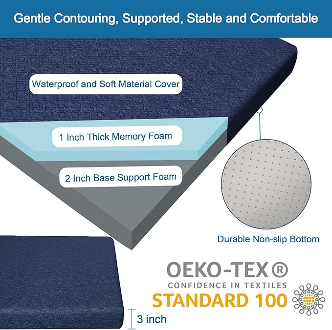 Memory Foam Camping Mattress Pad 3inch, Sleeping Pad, Portable Roll Up Mattress for Adults, Camping Bed Pads for Sleepover, Non-Slip Bottom Cot Mattress Pad 72" x 24"x 3"