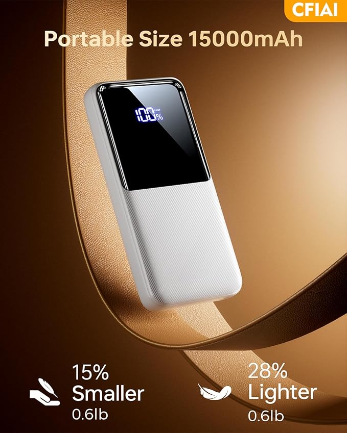 Portable Charger Power Bank - 15000mAh Battery Pack Portable Phone Charger with Built in Cable 22.5W Fast Charging Powerbank Compatible with iPhone Android Samsung Phone, Travel Camping Essential