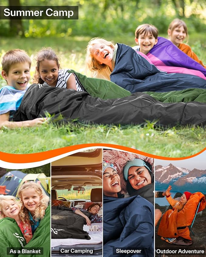 Sportneer Sleeping Bag, 3 Seasons Warm Cold Weather Sleeping Bags for Adults Kids Boys Girls with Compression Sack- Lightweight Camping Essentials Gear Accessories, Backpacking, Hiking