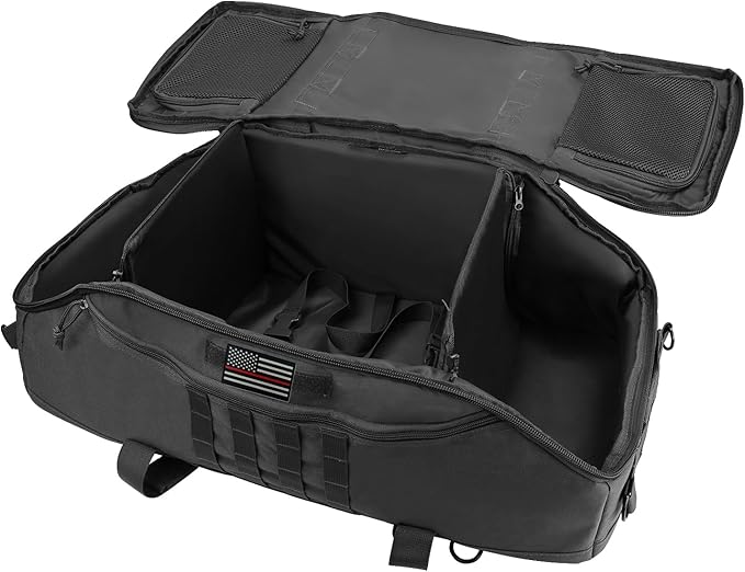 Hannibal Tactical 65L Large Duffle Bag, 3-in-1 Tactical Backpack MOLLE Pack for Workout, Sports, Gym, Outdoor, Black Red Patch