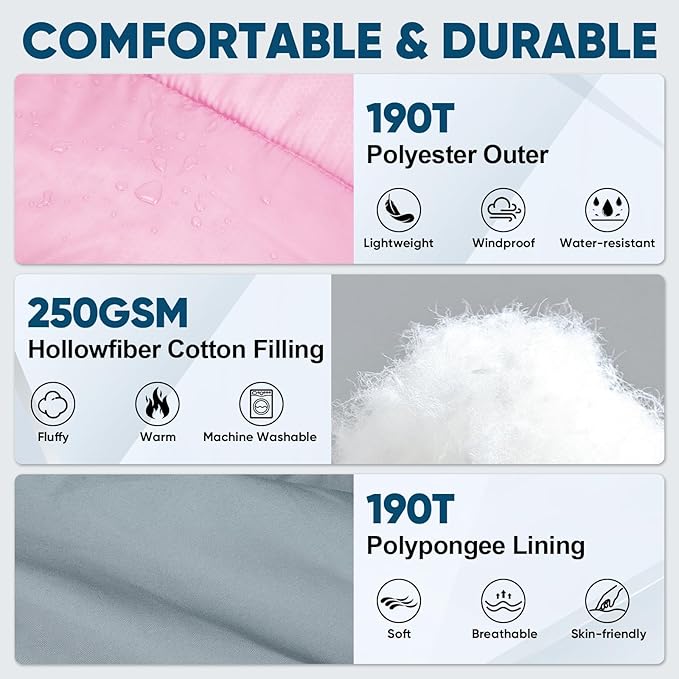 PTEROMY Sleeping Bags for Adults, Lightweight and Machine Washable, Water Resistant Backpacking Camping Sleeping Bag for Warm Cold Weather, Camping Essentials for Hiking Travel