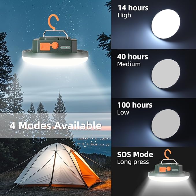 Camping Lantern 10500mAh Rechargeable Battery, 30W 4000LM Ultra Bright LED Hanging Light with 3 Modes, Waterproof Portable Tent Lighting for Outdoor Emergency & Hiking