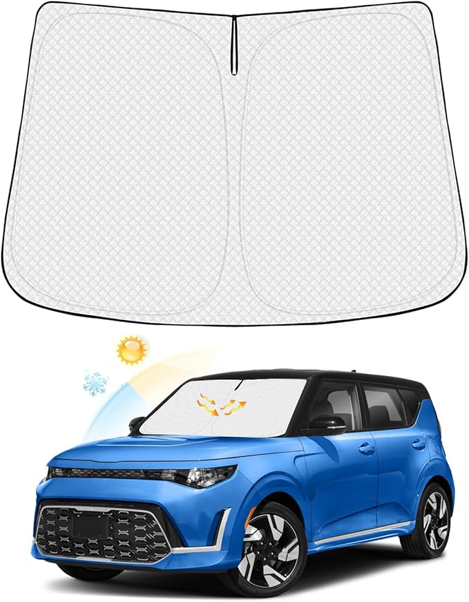 Canvcle Windshield Sun Shade for 2020-2025 2026 Kia Soul Accessories Thicken 6-Layer Front Window Sunshade Cover Sun Visor Protector Foldable Block UV Rays Keep Vehicle Cool