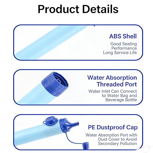 Water Filter, Survival Filtration Portable Gear, Emergency Preparedness, Supply for Drinking Hiking Camping Team Family Outing (3PCS)