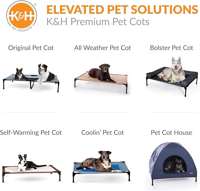 K&H Outdoor Elevated Dog Bed - Cooling Raised Dog Bed for Medium & Large Pets, Breathable Mesh Hammock Design, Indoor/Outdoor Washable Cover, Portable Metal Frame, Tan, Large 42x30in