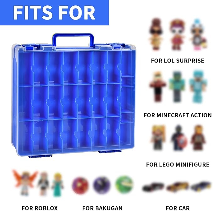 Toy Car Storage Organizer Case Compatible with Hot Wheels/for Matchbox Cars. Display Carrying Container Holder for LOL Surprise Dolls/for Shopkins with 48 Compartments Double Sided-Blue (Box Only)