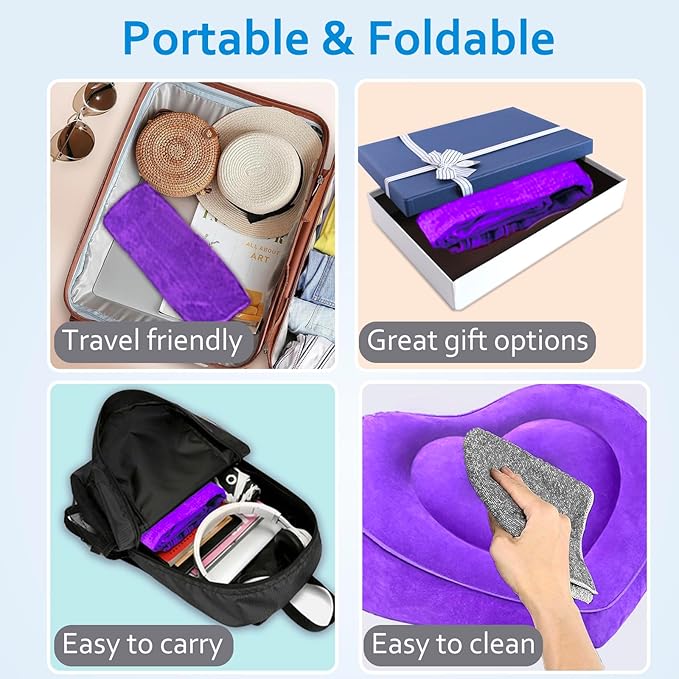 Inflatable Pillow for Camping Head Raised, Inflatable Wedge Pillow for Traveling Acid Reflux Sleeping, Blow Up Travel Pillow for Back Lumbar Support, Portable Backpacking Pillow for Hiking
