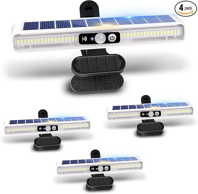 Clip On Solar Motion Lights Outdoor Waterproof, 4 Pack Motion Sensor Outdoor Lights with 36 LEDs, 6000K, Portable Solar Powered Security Light for Fence Garage Camping(White)