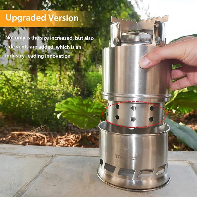 TOMSHOO Camping Stove, Portable Folding Windproof Wood Burning Stove Compact Stainless Steel Alcohol Stove Outdoor Camping Hiking Backpacking Picnic BBQ