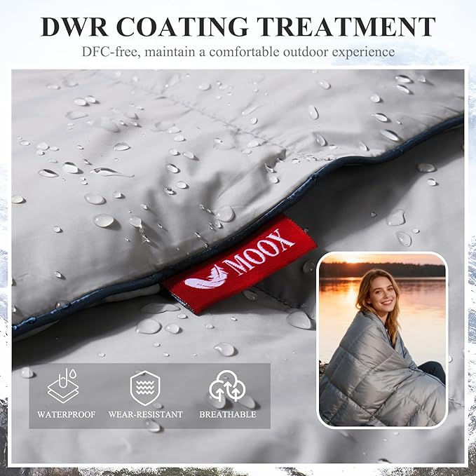 MOOX Down Camping Blanket - Packable Down Camping Quilt Backpacking Lightweight Waterproof Outdoor Hiking Stadium Warm Puffy Sleeping Bag 55"x79" Water Resistant Camp Travel Blanket, Gray Blue