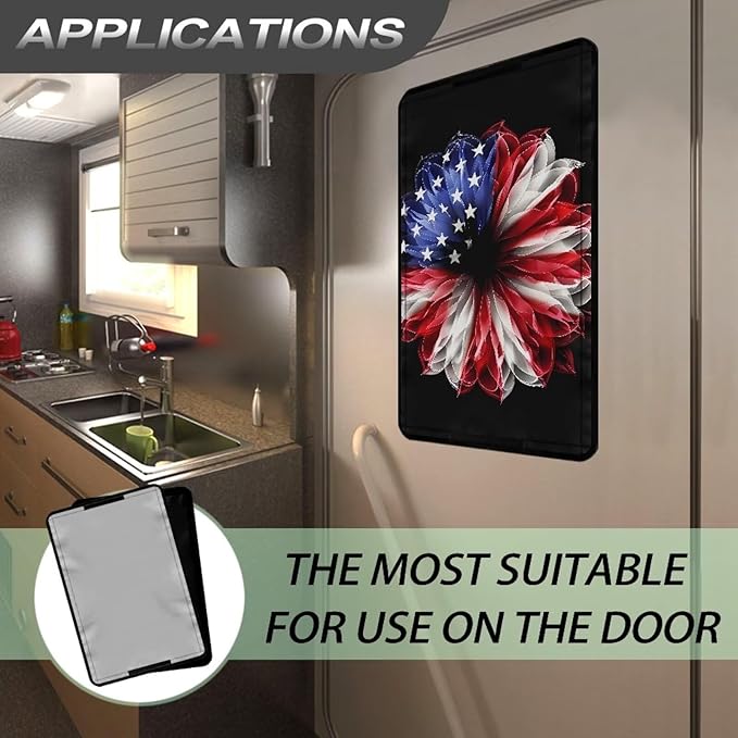 American Flag Flower RV Door Window Shade Cover, RV Door Window UV Protective Cover, Foldable Travel Trailer Motorhome Rv Screen Door Protector, RV Accessories for Inside