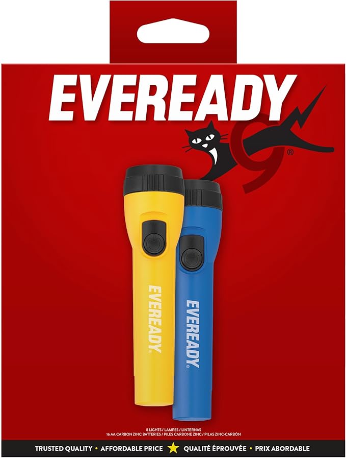 Eveready LED Flashlight Bright Reliable Flashlights for General Purpose, Great for Camping, Car, Emergency Storm Power Outage Handheld Flashlight (Batteries Included)
