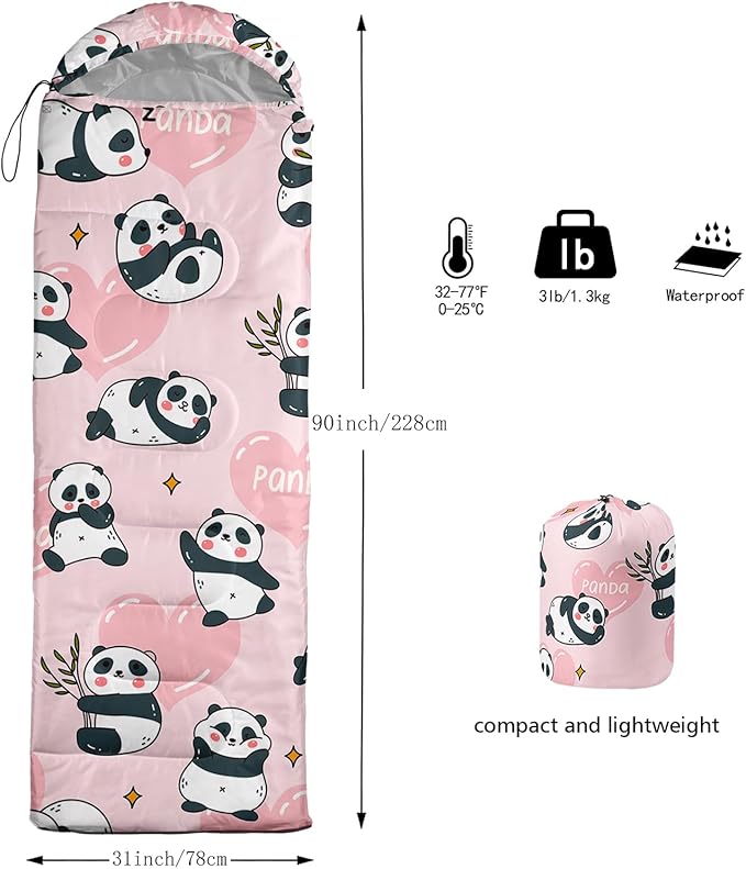 QOOMO Axolotl Cute Camping Sleeping Bags,3 Season Warm & Cool Weather,Lightweight,Waterproof Sleeping Bags for Adults & Kids,Traveling,and Outdoors