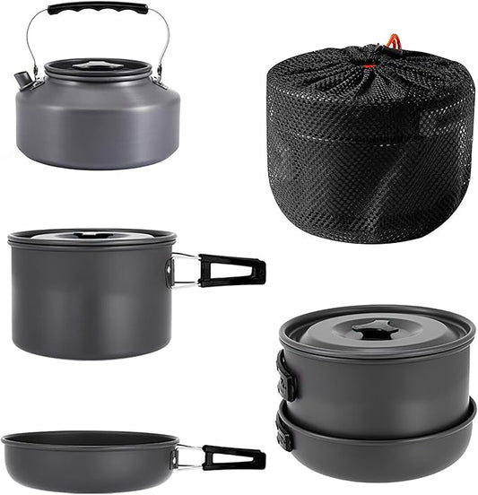 aiGear Camping Cooking Set Cookware Mess Kit with Storage Bag Pot Pan and Teapot Set Camping Accessories for Outdoor Camping Hiking Picnic Portable and Lightweight Aluminum Color Green,Black,Orange