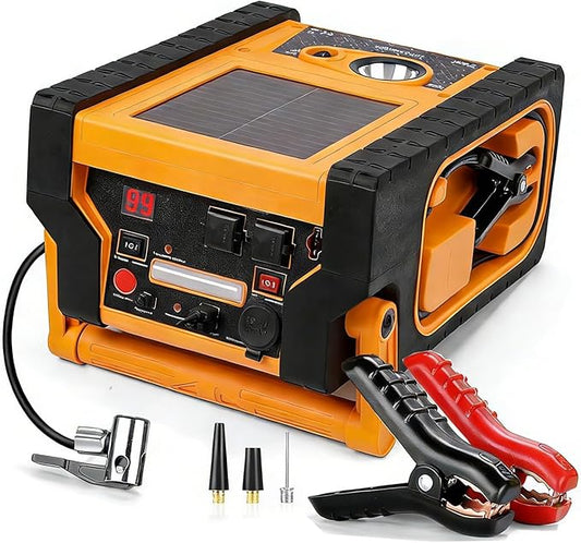2000A Peak Jump Starter with Air Compressor, Portable Power Station with 400W Inverter, 12V Car Battery Booster for 8.5L Gas/Diesel Engines