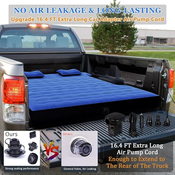 hufaut Camping Pickup Truck Bed Air Mattress Thicken Sleeping Pad for 5.5-5.8Ft Full-Size Short Truck Beds Outdoor Camping Car Travel(Navy Blue)