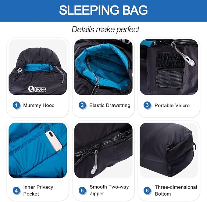 Down Sleeping Bag for Adults, 0°F 10°F 15°F 20°F 600 Fill Power Mummy Lightweight Compact Cold and Warm Weather Backpacking Sleeping Bag for Camping Hiking Outdoor All Seasons