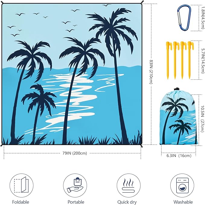 HIHOHO Beach Blanket Waterproof Sandproof Extra Large Beach Mat 79" X 83"/120"x108"for 1-8 Adults Quick Drying Durable Outdoor Picnic Mat for Beach Travel Camping Hiking