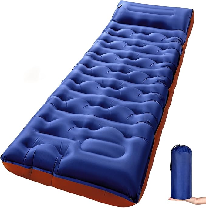 KASBAH Camping Sleeping Pad,Extra Wide 6 inch Thick Inflatable Sleeping Pads with Built-in Foot Pump and Pillow,Ultralight Camping Mat Gear for Outdoor Hiking,Camping
