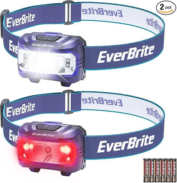 EverBrite Headlamp, 2 Pack Kids Headlamp with Red Light and Memory Function, Head Lamp for Adults and Kids with 5 Modes, Bright Headlamps for Camping, Running, Christmas Gifts, Batteries Included