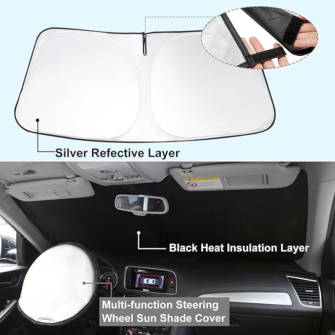 TINGLU Sun Shade for BMW i4 M50 2022-2024 2025 Accessories Windshield Sun Shade Window Shade UV Rays Protection Sun Visor Cover with Steering Wheel Sunshade Storage Bag