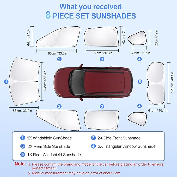 8pcs Car Window Shades for Nissan Rogue 2021-Present Accessories,Windshield Side Rear Full Sunshade,Sun Visor UV Blocking, Privacy Protection and Blackout for Camping Outdoor(Not Rogue Sport)