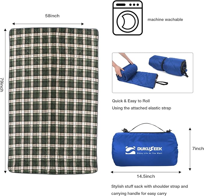 DUKUSEEK Hooded Outdoor Blanket, Waterproof Camping Blanket, Quilted, Thick Fleece, Warm, Windproof, Sand Proof, Portable and Wear-Resistant, Perfect for Stadium, Picnic, Camping