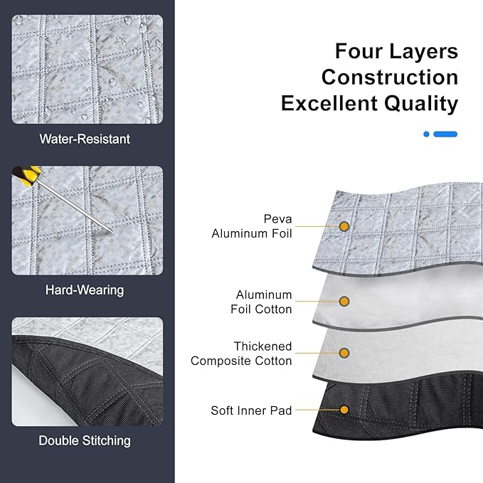 Car Windshield Snow Cover, Magnetic Windshield Snow Cover 4-Layer Protection for Snow, Ice, Frost, Sunlight, Car Windshield Cover with Side Mirror Protector Fit for Most Cars Sedan Compact SUV