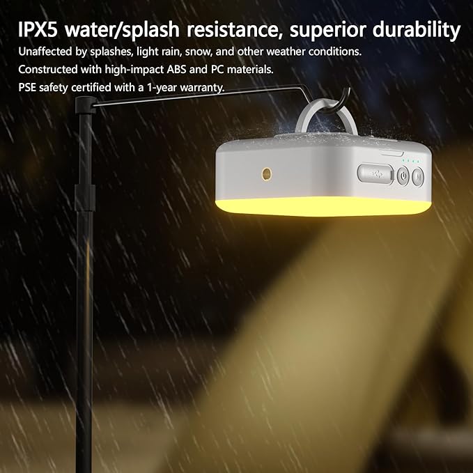 Solar Camping Lantern Rechargeable, 5000mAh Camping Lights 3000LM Camping Lights up to 144 Hours 5 Light Modes, IPX5 Waterproof Lanterns for Power Outages Portable Power Supply