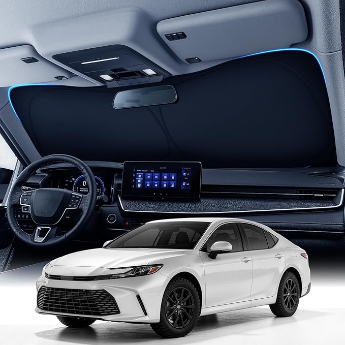 Zanch Custom Windshield Sun Shade for Toyota Camry 2018-2024, 7-Layer Heavy-Duty UV & Heat Block Protection, 3D Laser Scanned Instant Cooling, Foldable Car Accessories