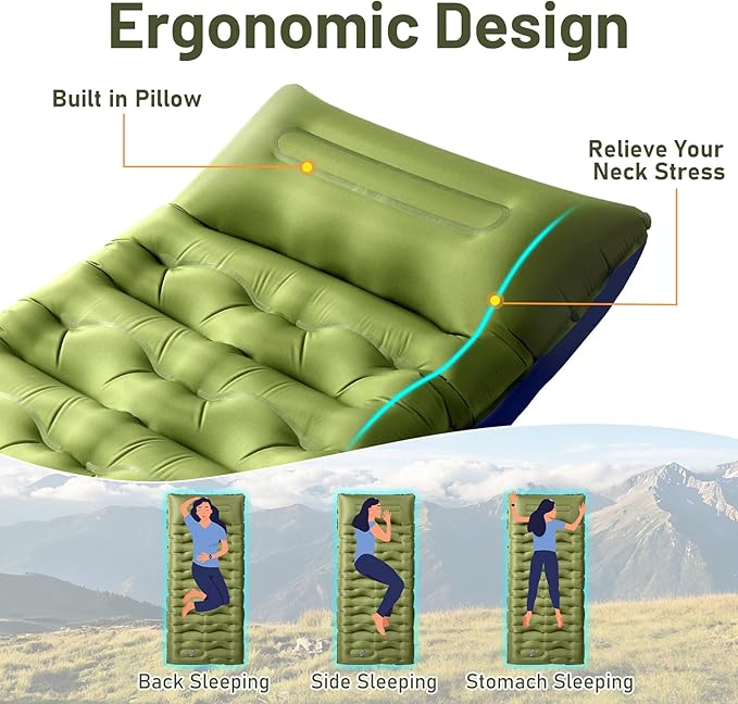 KASBAH Camping Sleeping Pad,Extra Wide 6 inch Thick Inflatable Sleeping Pads with Built-in Foot Pump and Pillow,Ultralight Camping Mat Gear for Outdoor Hiking,Camping