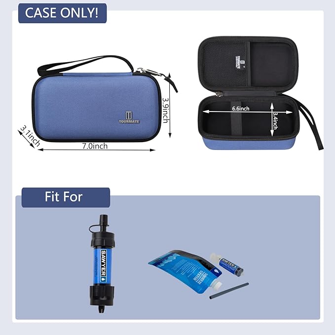 Tourmate Water Filter for Sawyer Products Mini Water Filtration System, Protective Carrying for Drinking Straw, Squeeze Pouch and Other Accessories (Blue)