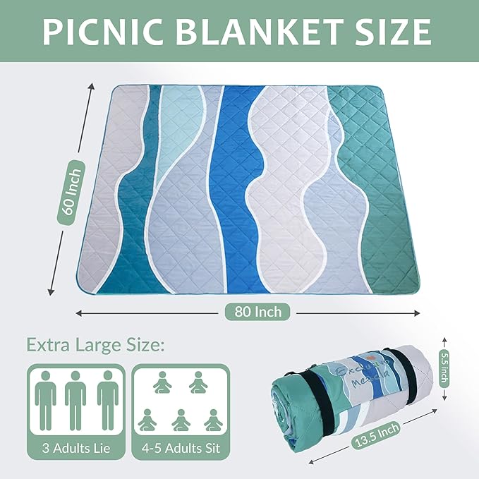 Exclusivo Mezcla Waterproof Picnic Blankets 60x80 Inch, 3 Layer Extra Large, Sandproof and Foldable Outdoor Blanket for Beach Camping, Park and Travel