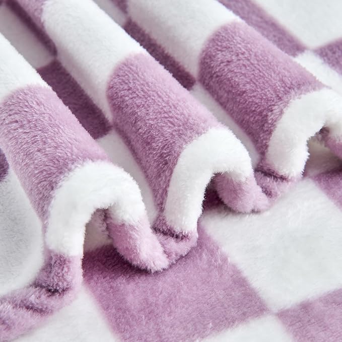 Edenleaf Checkered Blanket Flannel Throw Blankets Soft Cozy Checkered Grid Print Chessboard Gingham Pattern Throws for Bed Sofa Couch for All Seasons, 60x80 Inch, Purple
