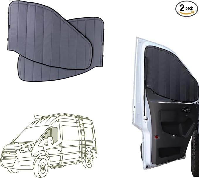 VanEssential Insulated Stealth Blackout Front Door Window Covers Designed for Ford Transit Van High and Medium Roof Year 2015 to Current (Pair) - Charcoal Gray