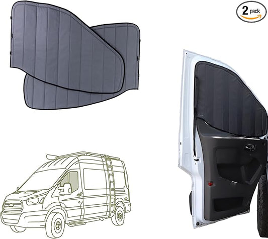 VanEssential Insulated Stealth Blackout Front Door Window Covers Designed for Ford Transit Van High and Medium Roof Year 2015 to Current (Pair) - Charcoal Gray