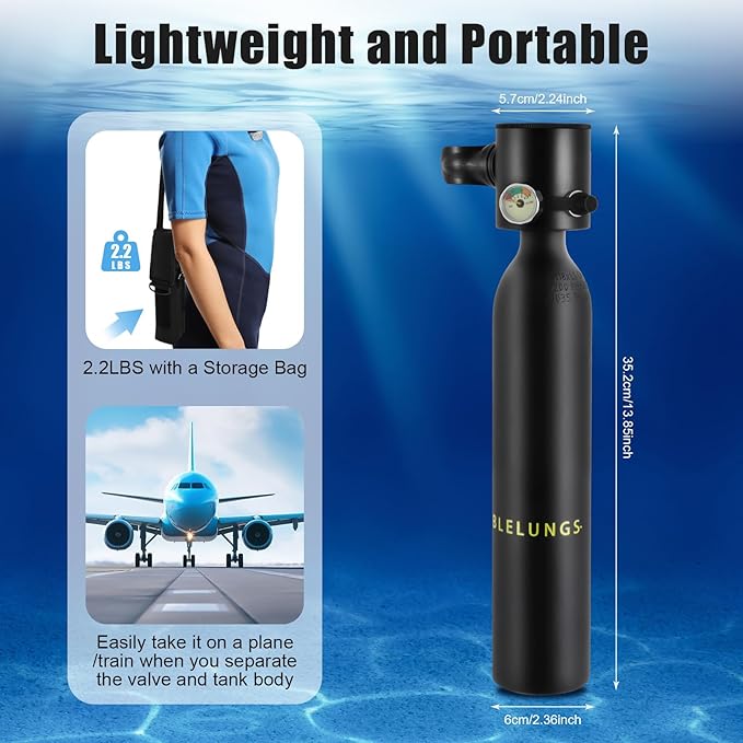 Scuba Tank Diving Gear for Diver, 0.5L Mini Scuba Tank Small Diving Oxygen Cylinder up to 10 Minutes Dive Time, Professional Diving Tank Kit for Underwater Exploration Emergency Rescue Pony Bottle