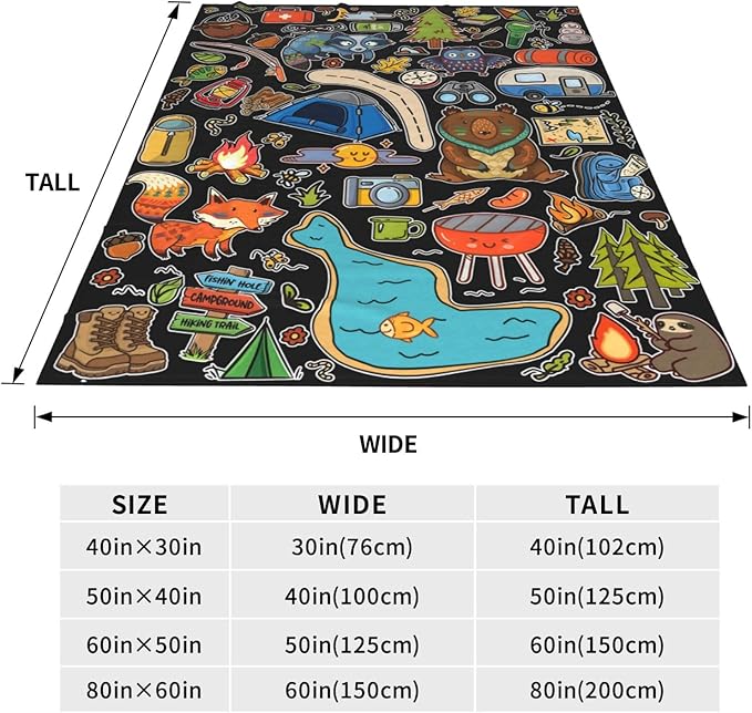 Camping Blanket, Comfort Soft Flannel Camping Throw Blanket, Ideal for Living Room and Bedroom Decor, Perfect Loves Camping Blanket for Everyone 40"X30"