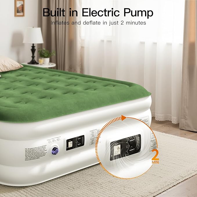Zearna Air Mattress Queen with Built in Pump, Inflatable Mattress Blow Up Mattress 18 Raised Comfort,Upgraded Surface Portable Bed, Air Bed for Home, Guest, Camping, Colchone Inflable, 650 lbs