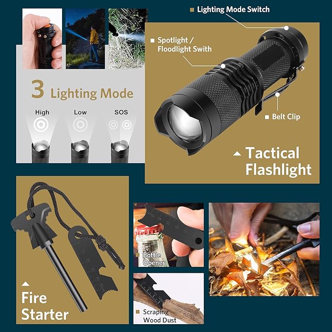 ABPIR Gifts for Christmas Survival Kits for Men Dad Husband Him, 13 in 1 Survival Gear and Equipment Tactical Tools for Camping Hiking Hunting Outdoor Adventure, Cool Birthday Idea