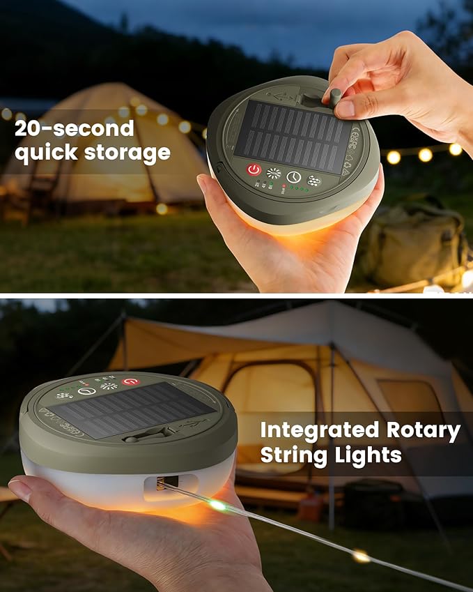 Glocusent 22 Modes Camping String Lights, 12 Ambient String Lights & 10 RGB Lantern, 130 LEDs Rechargeable Solar Powered, 33ft Tangle-Free Camping Lights String for Tent, Patio, Yard, Outdoor Decor