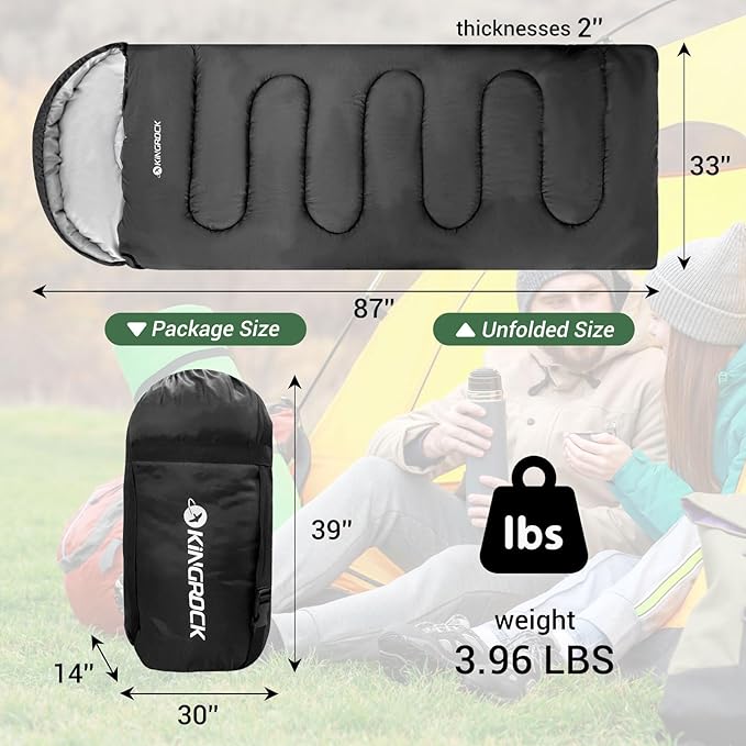 KINGROCK Sleeping Bags for Adults Backpacking Lightweight Waterproof- Cold Weather Sleeping Bag for Adults for Warm Camping Hiking Outdoor Travel with Compression Bags