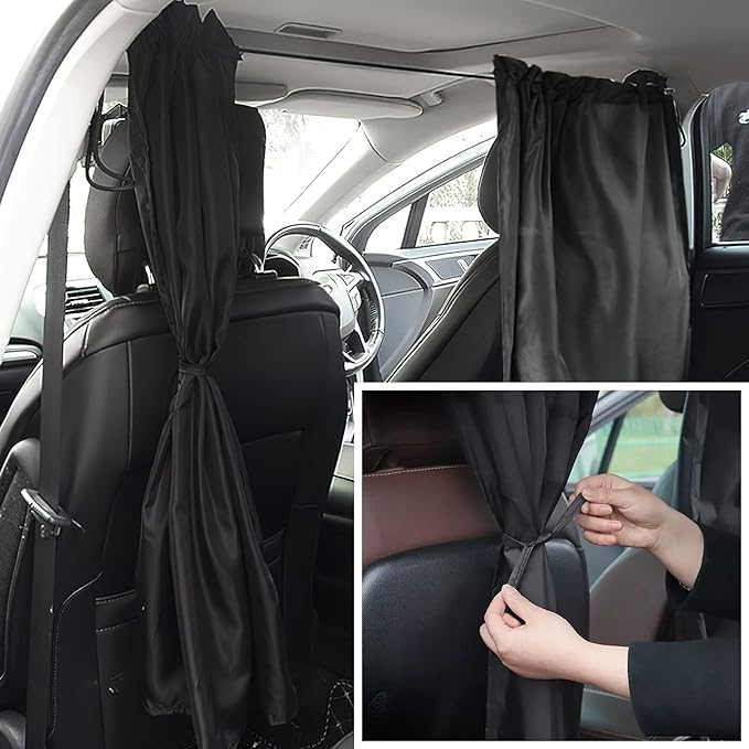 Set of 3 Privacy Curtains for Car, SUV, Van - Includes 1 Rear Seat Divider & 2 Side Windows Divider Curtains for Camping & Sleeping