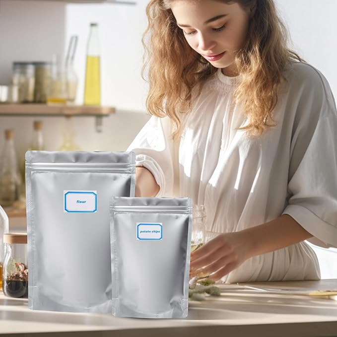30pcs 1 Gallon Mylar Bags for Food Storage with Oxygen Absorbers 400cc and Labels, Extra Thick 10 Mil - 10x14 Inch Zipper Pouches Resealable for Long Term Food Container Sets - Heat Sealable