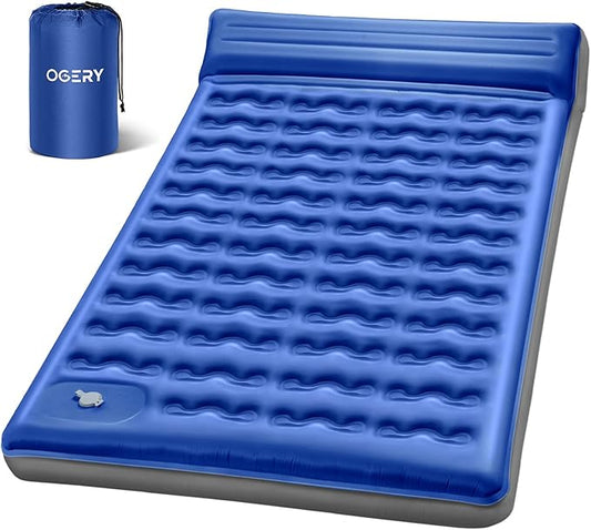 OGERY Double Sleeping Pad,Ultralight Inflating Sleeping Pad for Camping with Pillow Built-in Foot Pump, 6" Extra-Thick Reinforced Camping Pad for Hiking, Backpacking, Tent, Single,Blue